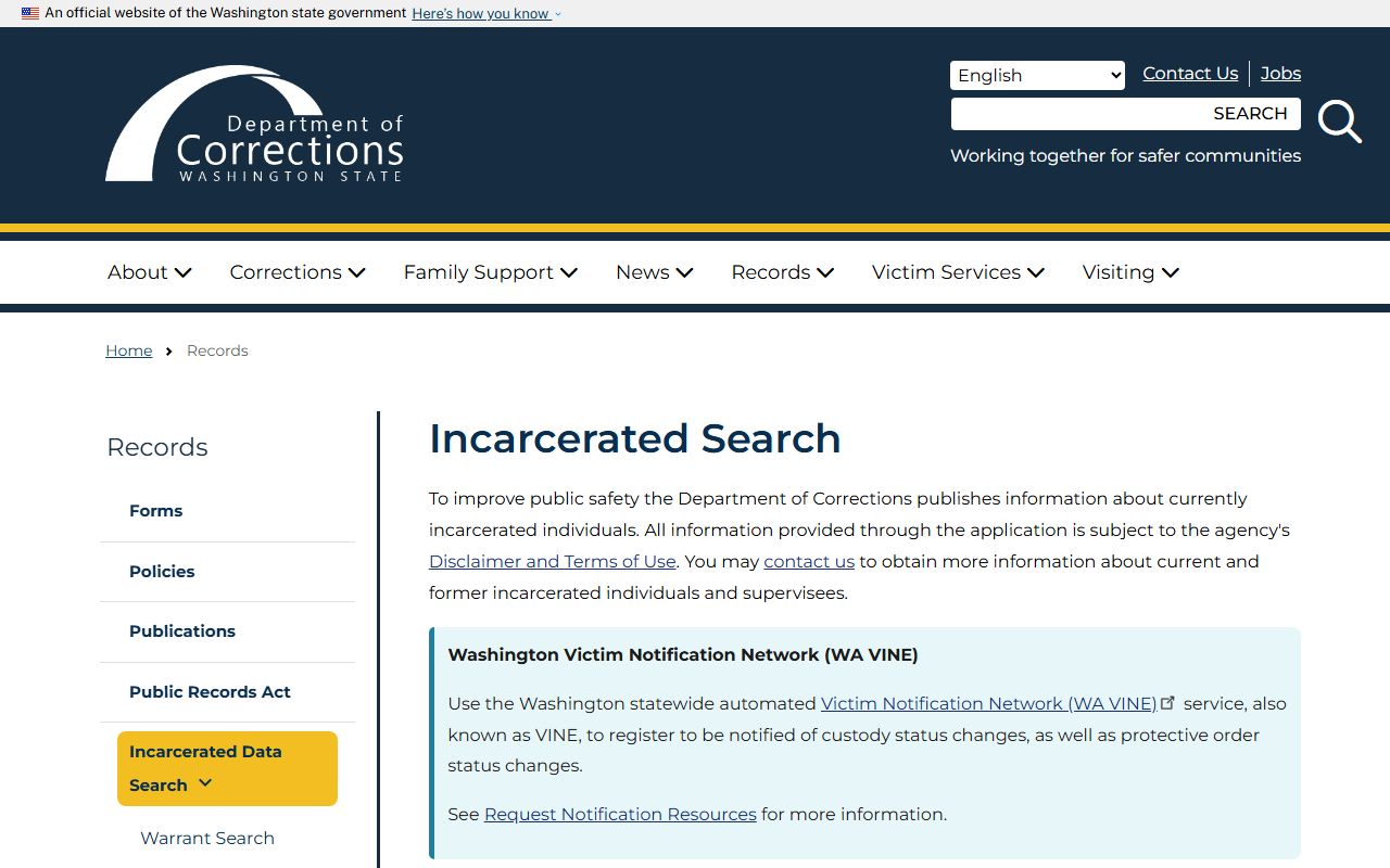 WADOC incarcerated search fields for Asotin County sentenced inmate lookup